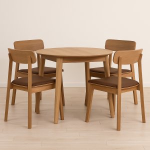Matgrupp Genova 90–130x90 cm i oljad ek med 4 st Kleppen stolar i ek och brun PU Matgrupp Genova 90–130x90 cm i oljad ek med 4 st Kleppen stolar i ek och brun PU