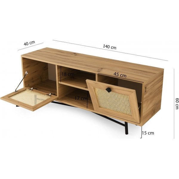 Begonya TV-bänk 140 cm - Ek/svart Begonya TV-bänk 140 cm - Ek/svart