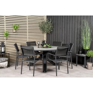 Parma buiteneetgroep met 6 Santorini stoelen - Zwart/Grijs