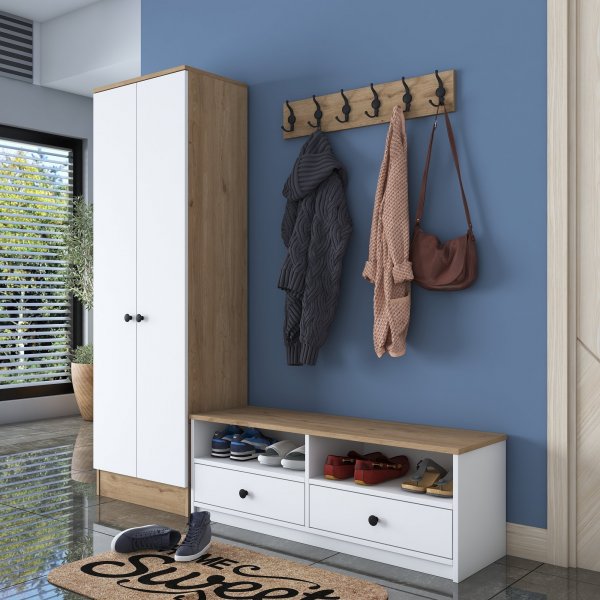 Mendy hallinredning - Vit/valnöt Mendy hallinredning - Vit/valnöt