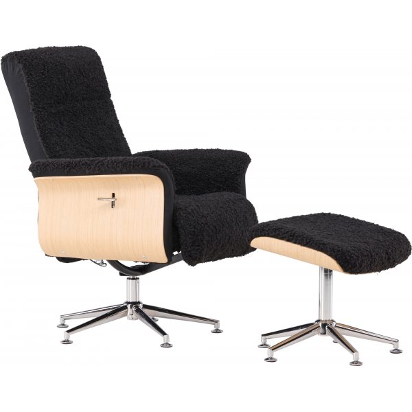 Hagn reclinerftlj med fotpall - Svart/oljad ek + Textilrengring fr mbler