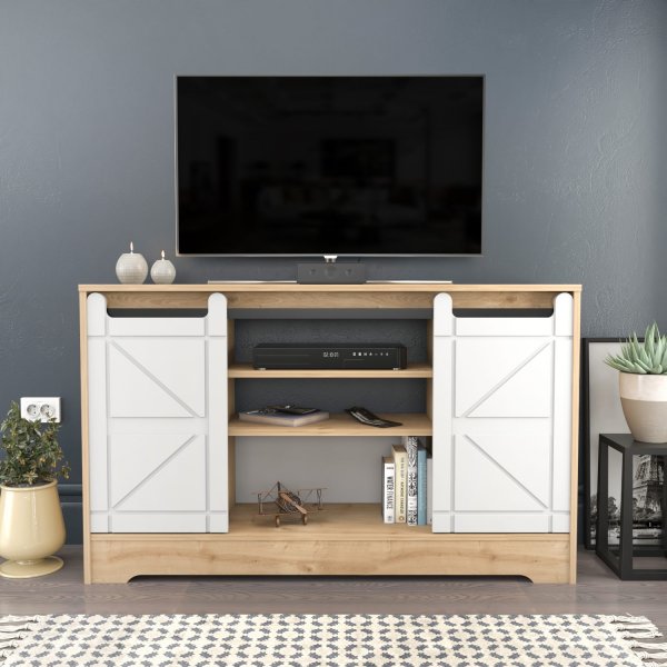 Ahris TV-bänk - Ek/vit Ahris TV-bänk - Ek/vit