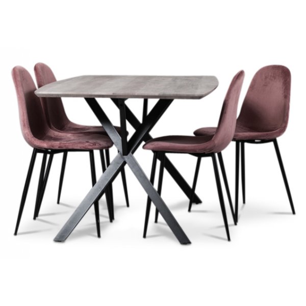 Smokey matgrupp, matbord med 4 st Carisma sammetsstolar - Rosa Smokey matgrupp, matbord med 4 st Carisma sammetsstolar - Rosa