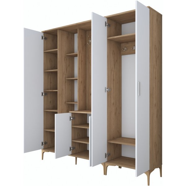 Meuble d\\\'entrée Esa 180 x 37,5 x 198,6 cm Variante A - Noyer/blanc Meuble d\\\'entrée Esa 180 x 37,5 x 198,6 cm Variante A - Noyer/blanc