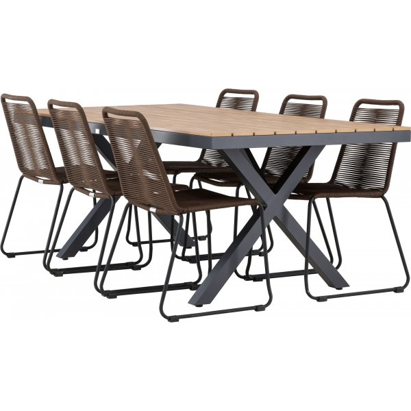 Garcia rektangulr matgrupp med 6 st Lindos stolar - Brun/svart + 4.00 x Mbeltassar