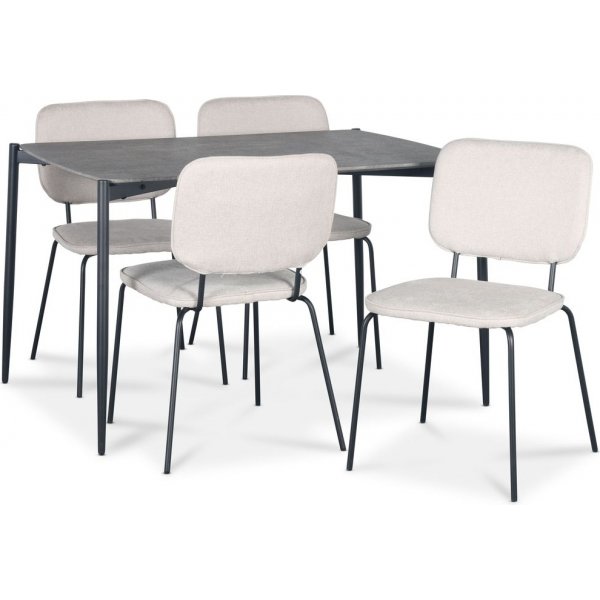 Lokrume matgrupp 120 cm bord i betongimitation med 4 st Lokrume beige stolar