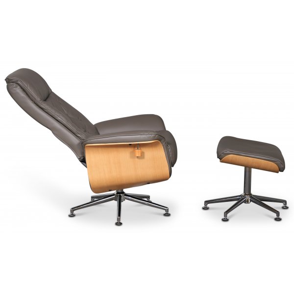 Ulla fåtölj med fotpall - Grått läder / Ek Ulla fåtölj med fotpall - Grått läder / Ek