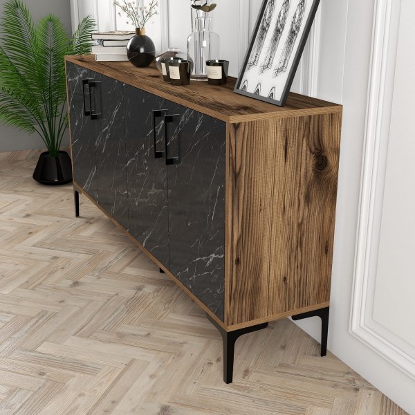 Buffet Kyiv 160 cm - Noyer/marbre noir