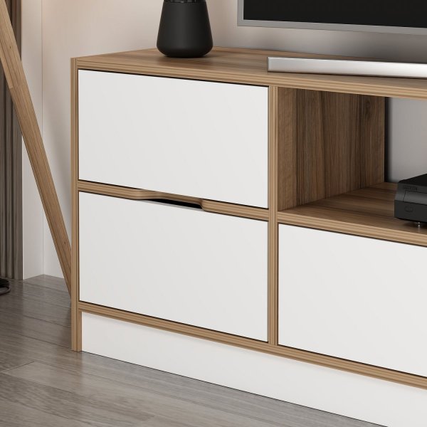 Meuble TV Elina - Blanc/marron