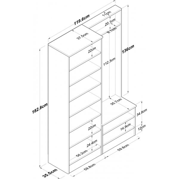 Mendy hallmbel 120 cm - Valnt/vit
