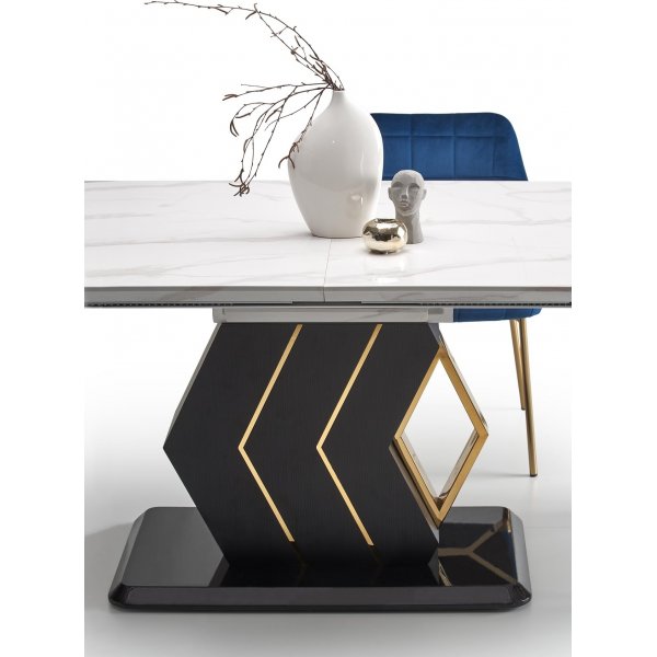 Table à manger Vincenzo 160-200 x 90 cm - Marbre blanc/noir/or Table à manger Vincenzo 160-200 x 90 cm - Marbre blanc/noir/or