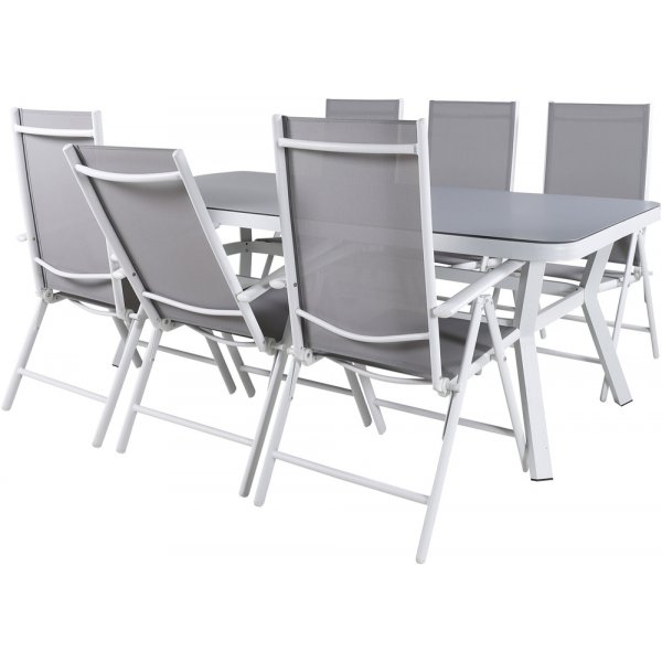 Ensemble de repas d'extrieur Virya avec 6 chaises Break - Gris/Blanc