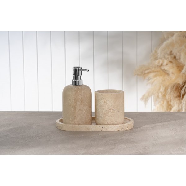 Badrumsset i beige Travertinmarmor med 3 delar