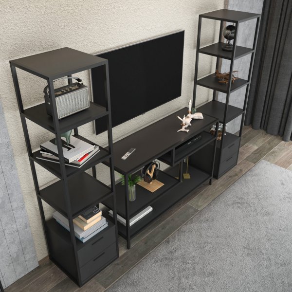 Robbins TV-bänk med hyllor - Svart/antracit Robbins TV-bänk med hyllor - Svart/antracit