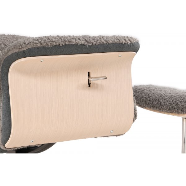 Reclinerfåtölj med fotpall - Grå fårskinnsimitation/whitewash ek + Fläckborttagare för möbler Reclinerfåtölj med fotpall - Grå fårskinnsimitation/whitewash ek + Fläckborttagare för möbler