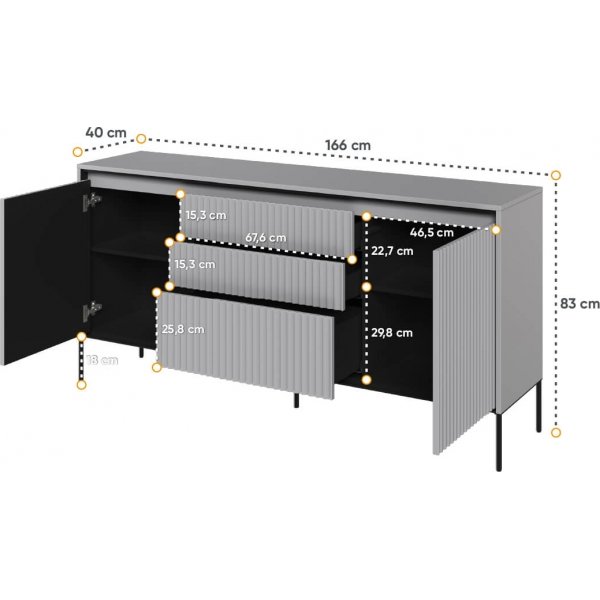 Buffet Trend L166 cm - Gris/noir Buffet Trend L166 cm - Gris/noir
