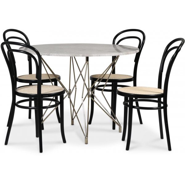 Zoo matgrupp 105 cm inkl. 4 st Bjtr Stolar No14 Klassiker - Mssing / Silver marmor