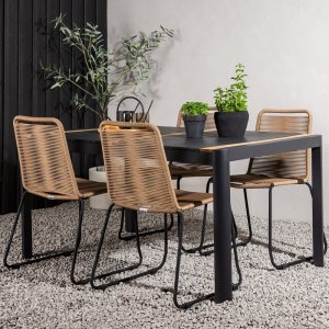 Togo buiteneetgroep met 4 Lindos stoelen - Zwart/Bruin