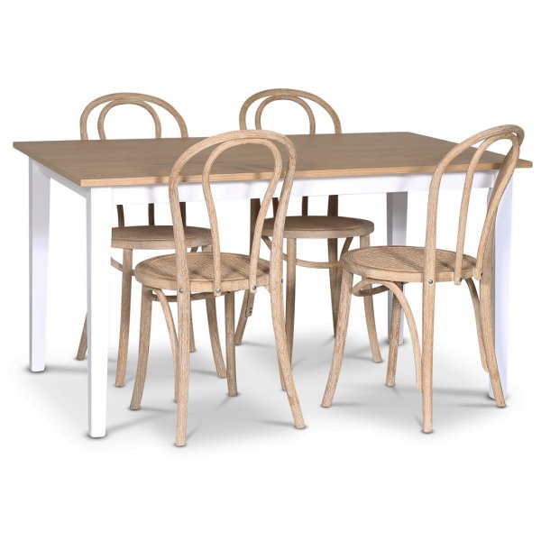 Fr matgrupp; matbord 140x90 cm - Vit / oljad ek med 4 st Danderyd No.18 stolar Whitewash