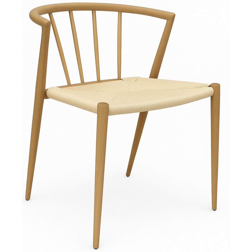 6 st Bella utestol i trä look med beige repsits - Utematstolar, Utestolar, Utemöbler