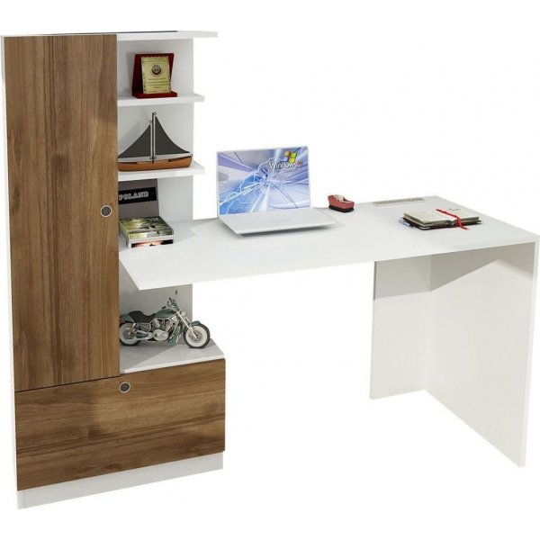 Domingo\\\'s bureau 120x61,8 cm - Wit/walnoot