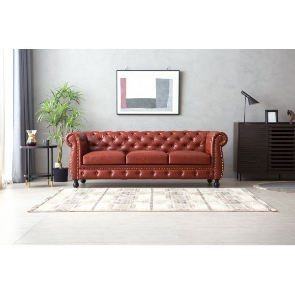 Soffa chesterfield 3-sits i brun PU - Charles