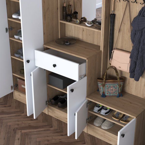 Meuble d\\\'entrée Mendy 180 cm - Noyer/blanc Meuble d\\\'entrée Mendy 180 cm - Noyer/blanc