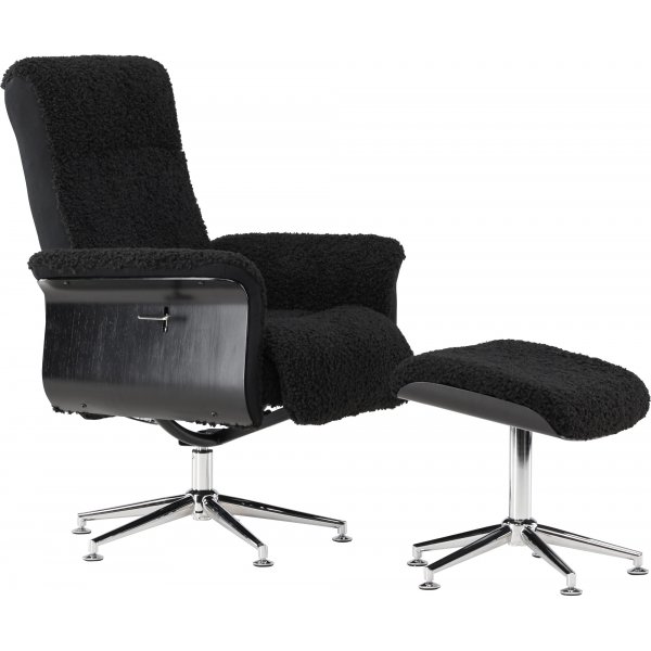 Reclinerfåtölj med fotpall Svart / Krom - Hagön + Textilrengöring för möbler Reclinerfåtölj med fotpall Svart / Krom - Hagön + Textilrengöring för möbler