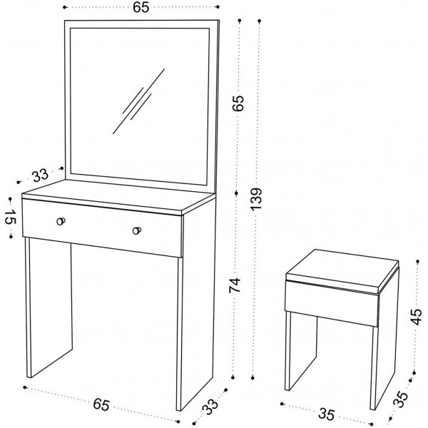 Felix sminkbord med sittpall 65 x 35 cm - Vit Felix sminkbord med sittpall 65 x 35 cm - Vit