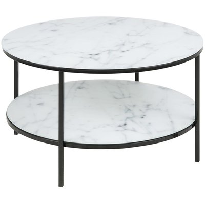 Alisma soffbord med ben Ø80 cm - Vit marmor/svart