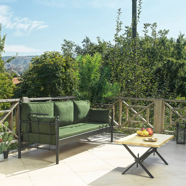 Canap d'extrieur 3 places Hampus - Noir/vert + Dtachant pour meubles