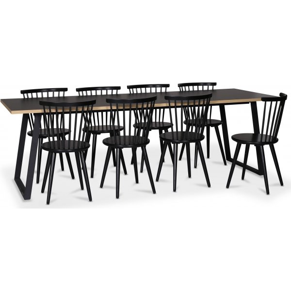 Edge 3.0 matgrupp 240x90 cm inkl 8 st svarta pinnstolar Castor - Svart Hgtryckslaminat (HPL)