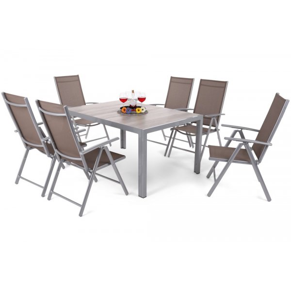 Matgrupp Capri 145 cm - silver/taupe, inkl. 6 positionsstolar Ibiza Basic