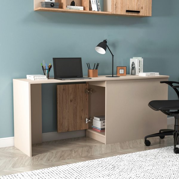 Bureau Newra 180 x 47 cm - Pin/beige Bureau Newra 180 x 47 cm - Pin/beige