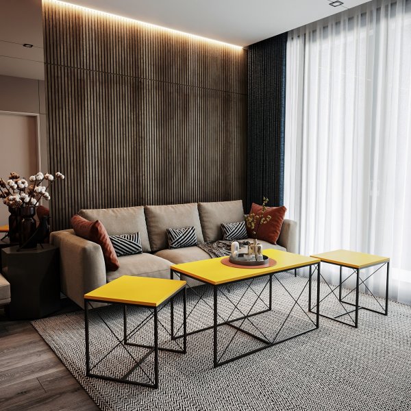 Ravina salontafel 45/100 x 45/50 cm - Geel/zwart Ravina salontafel 45/100 x 45/50 cm - Geel/zwart