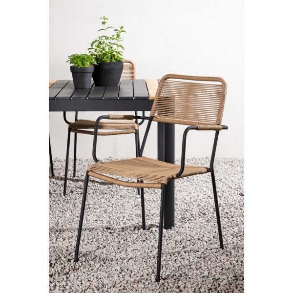 Togo utematgrupp med 4 st Lindos karmstolar - Svart/Brun