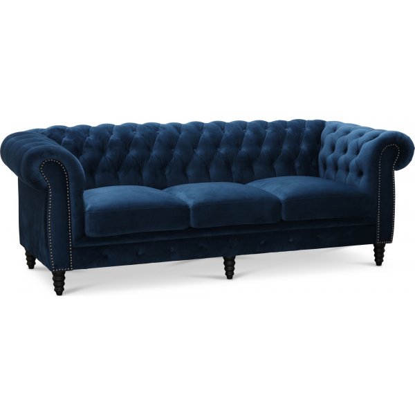 Chesterfield Cambridge 3-sits - Blå sammet Chesterfield Cambridge 3-sits - Blå sammet