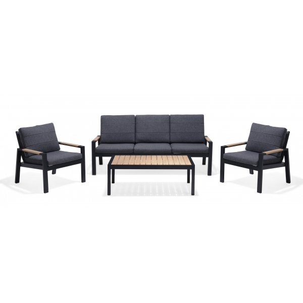 Panama Soffgrupp med bord (3+1+1+bord) - Svart / Tr look