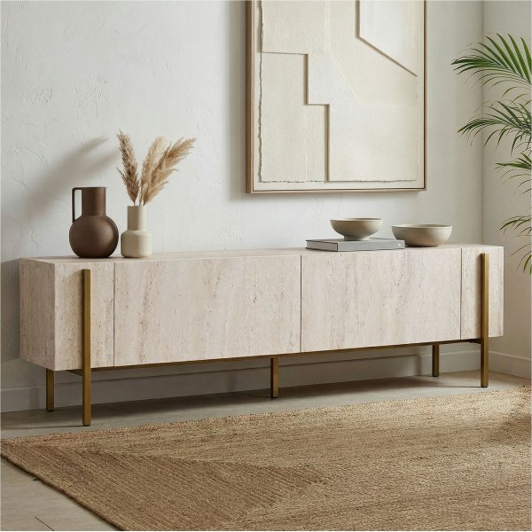 TV-b�nk Nemming 180 cm - Travertin/guld