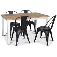 Österlen matgrupp, Klassiskt 140 cm matbord i vit/ek med 4 st svarta metallstolar Österlen matgrupp, Klassiskt 140 cm matbord i vit/ek med 4 st svarta metallstolar
