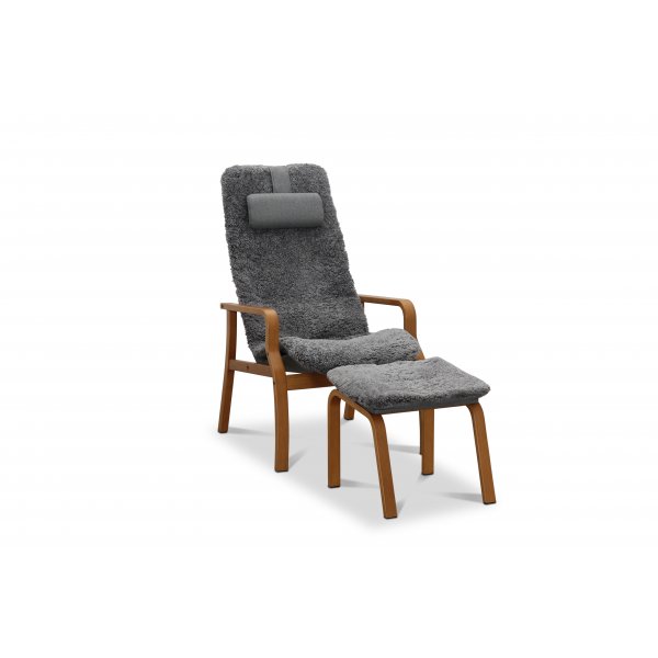Reclinerftlj med fotpall i kta frskinn ek/gr - Frank