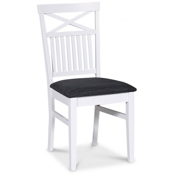 Groupe alimentaire Tromsø; table à manger ronde 120 cm - Blanc / chêne huilé avec 4 chaises Skagen avec assise grise Groupe alimentaire Tromsø; table à manger ronde 120 cm - Blanc / chêne huilé avec 4 chaises Skagen avec assise grise