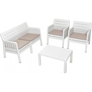 Lara loungegroep met 2-zitsbank, 2 fauteuils en tafel - Wit