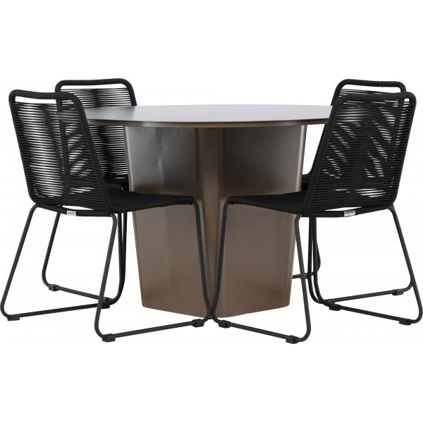 Santa Fe rund matgrupp med 4 st Lindos stolar - Brun/svart