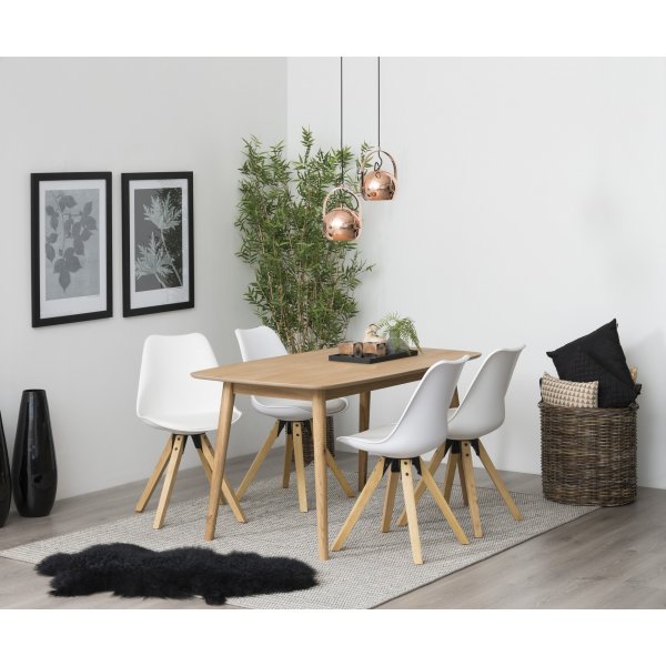 Chaise de salle à manger Dima - PU blanc/hévéa Chaise de salle à manger Dima - PU blanc/hévéa