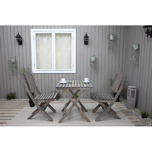 Table de groupe d'extrieur Wilma 65 x 65 cm avec 2 chaises Visby - Gris