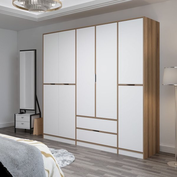 Armoire Elina 232 x 52 x 208 cm - Blanc/marron Armoire Elina 232 x 52 x 208 cm - Blanc/marron