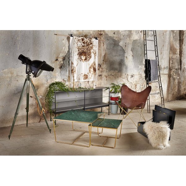 Stella Satsbord 75 x 75 cm - Grnt marmorerat glas / Mssingsfrgat underrede