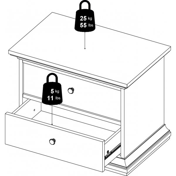 Paris nachtkastje met 2 lades - Wit Paris nachtkastje met 2 lades - Wit