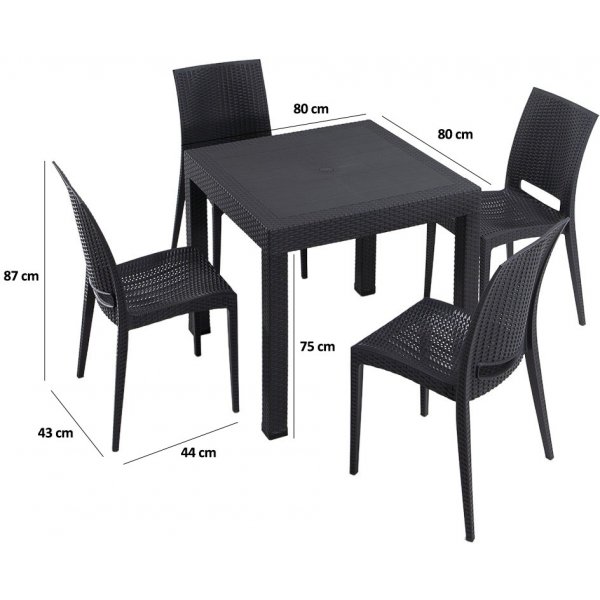 Meco utematgrupp med 4 stolar - Antracit Meco utematgrupp med 4 stolar - Antracit